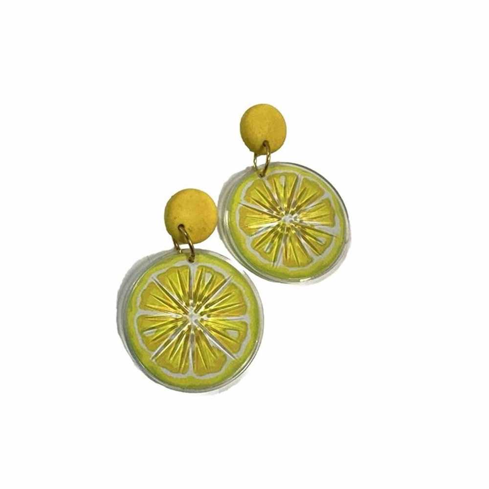 Vintage Womens Lemon Yellow Dangle Drop Plastic E… - image 1