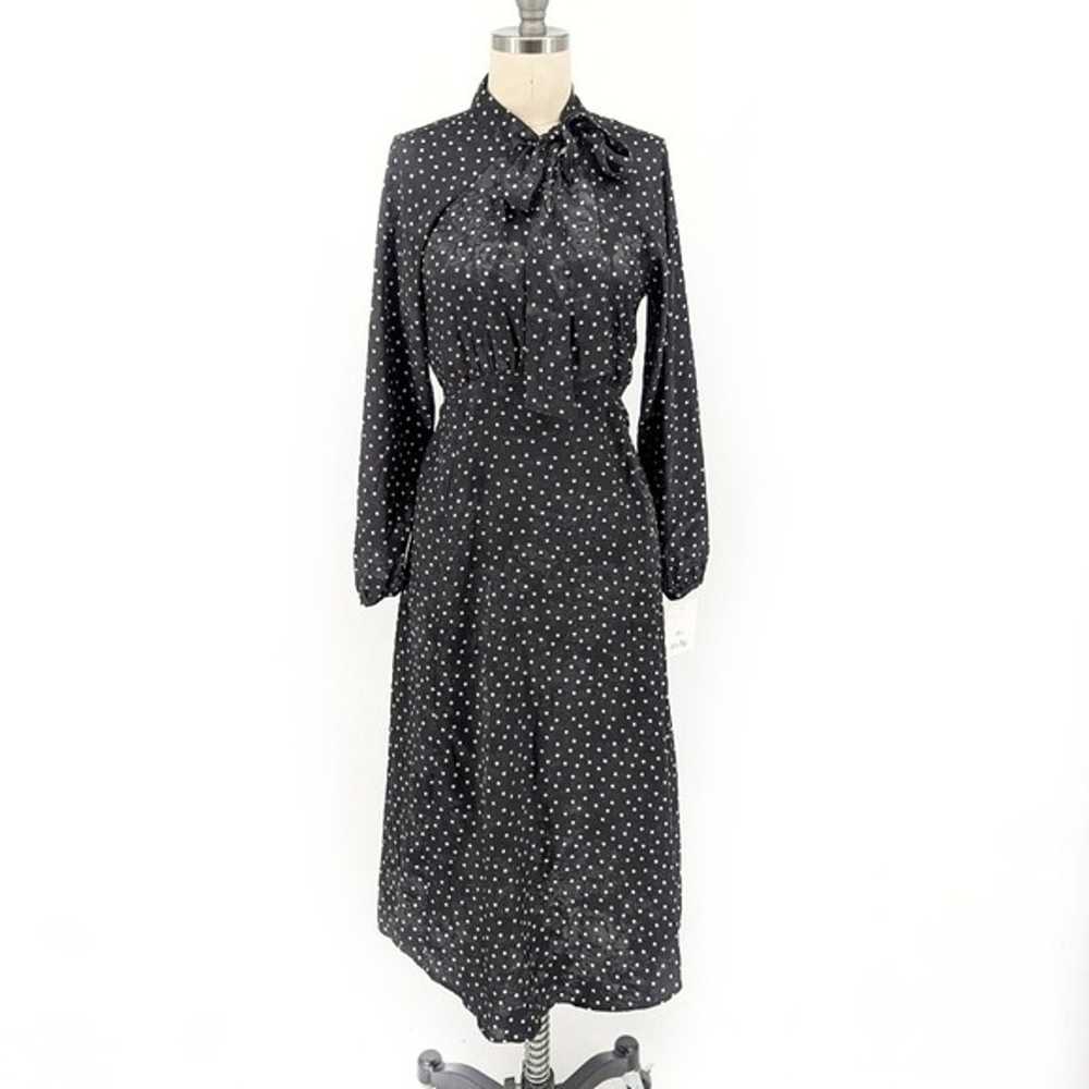 Calvin Klein Polka Dot Satin Midi Dress Black Whi… - image 1