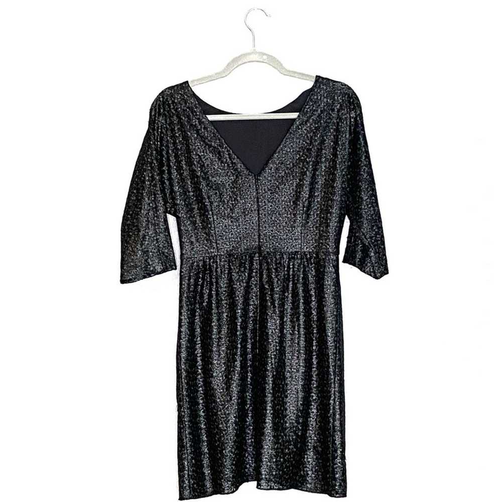 Tibi Black Metallic Knit 3/4 Sleeve Mini Dress Sz… - image 10