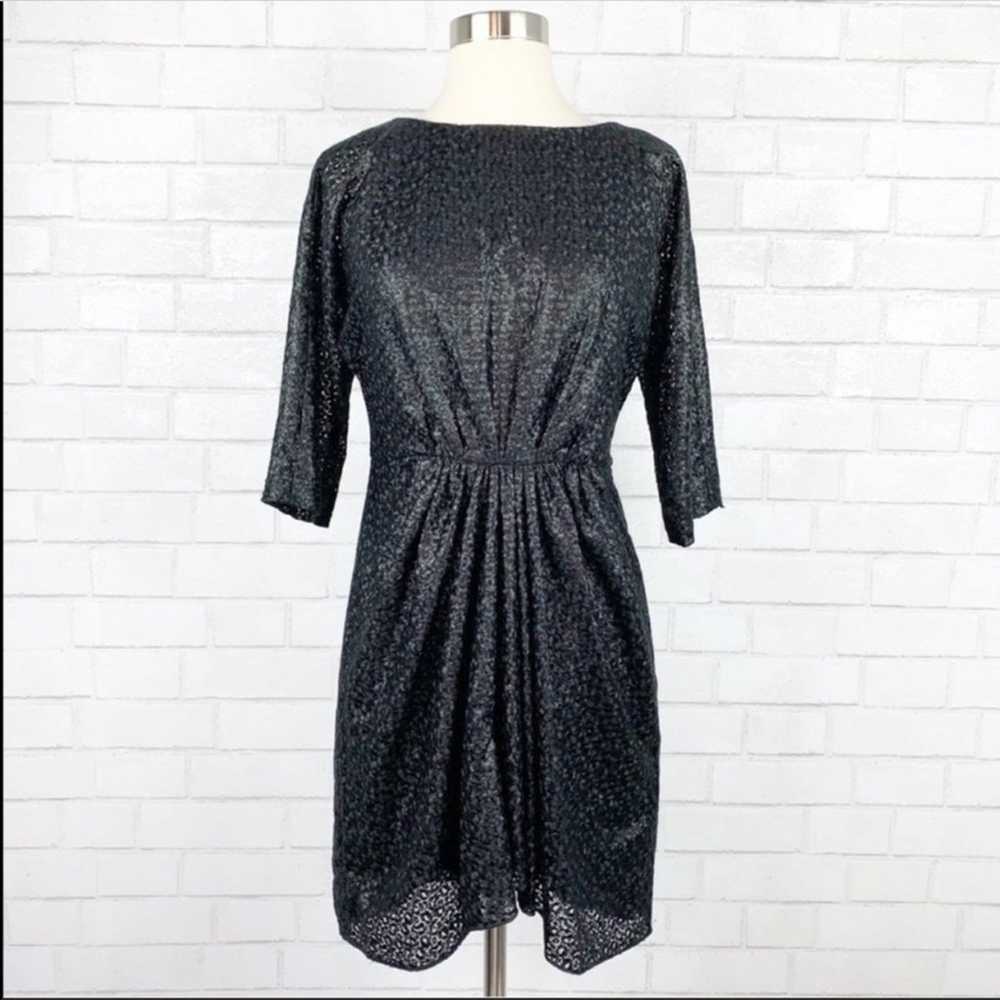 Tibi Black Metallic Knit 3/4 Sleeve Mini Dress Sz… - image 2