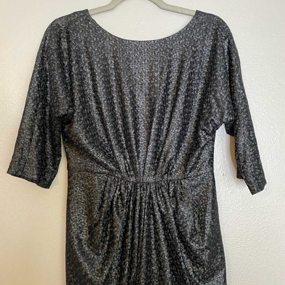 Tibi Black Metallic Knit 3/4 Sleeve Mini Dress Sz… - image 3