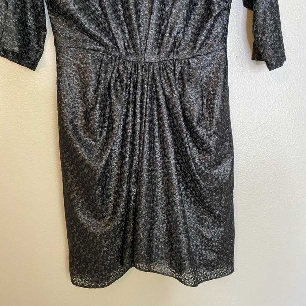 Tibi Black Metallic Knit 3/4 Sleeve Mini Dress Sz… - image 4