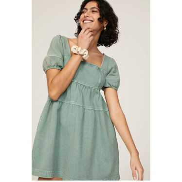 Louna Dress Womens Small Green Denim Mini Babydol… - image 1