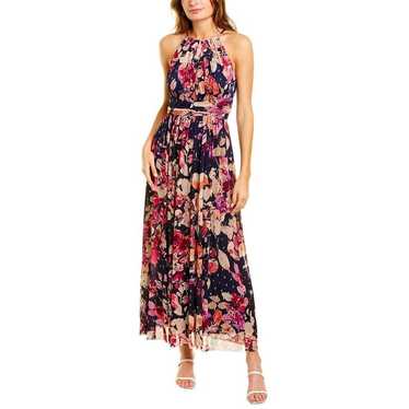 London Times Navy Floral Shimmer Halter Maxi Even… - image 1