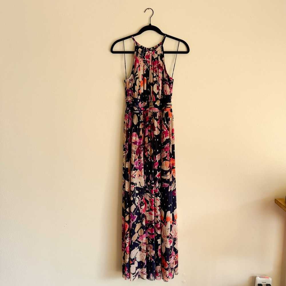 London Times Navy Floral Shimmer Halter Maxi Even… - image 2