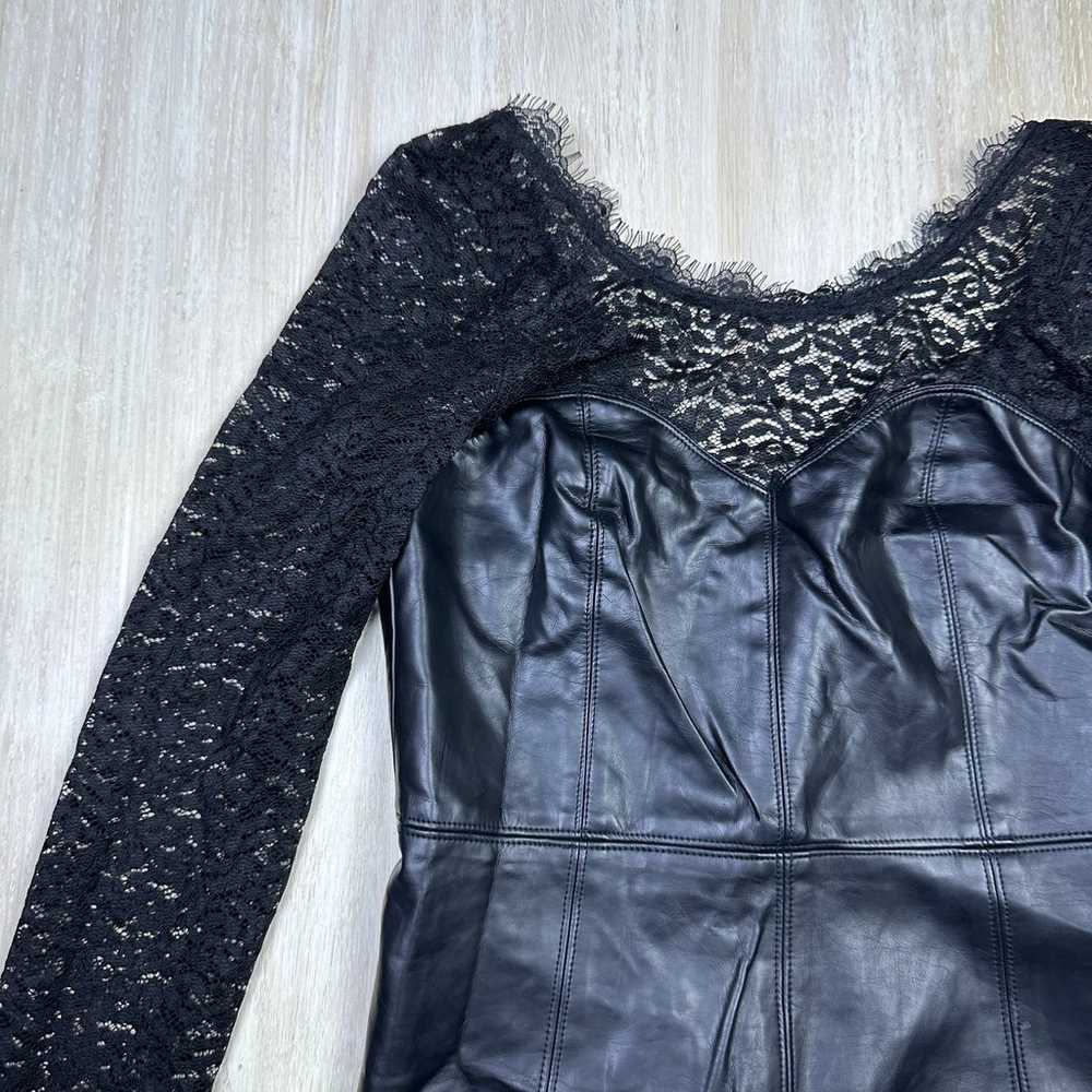 Free People Black Faux Leather Lace Long Sleeve C… - image 2