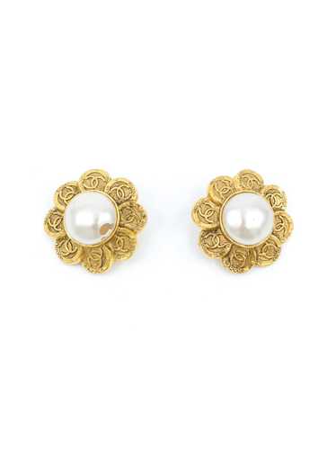 Chanel Pearl Interlocking CC Flower Earrings