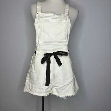 Kittenish- White Overalls with Black Ribbon Belt