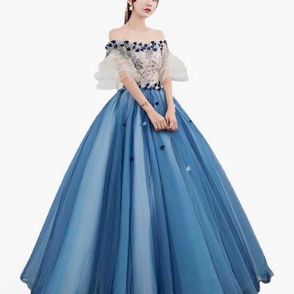 Elegant blue off-shoulder dress. - image 1