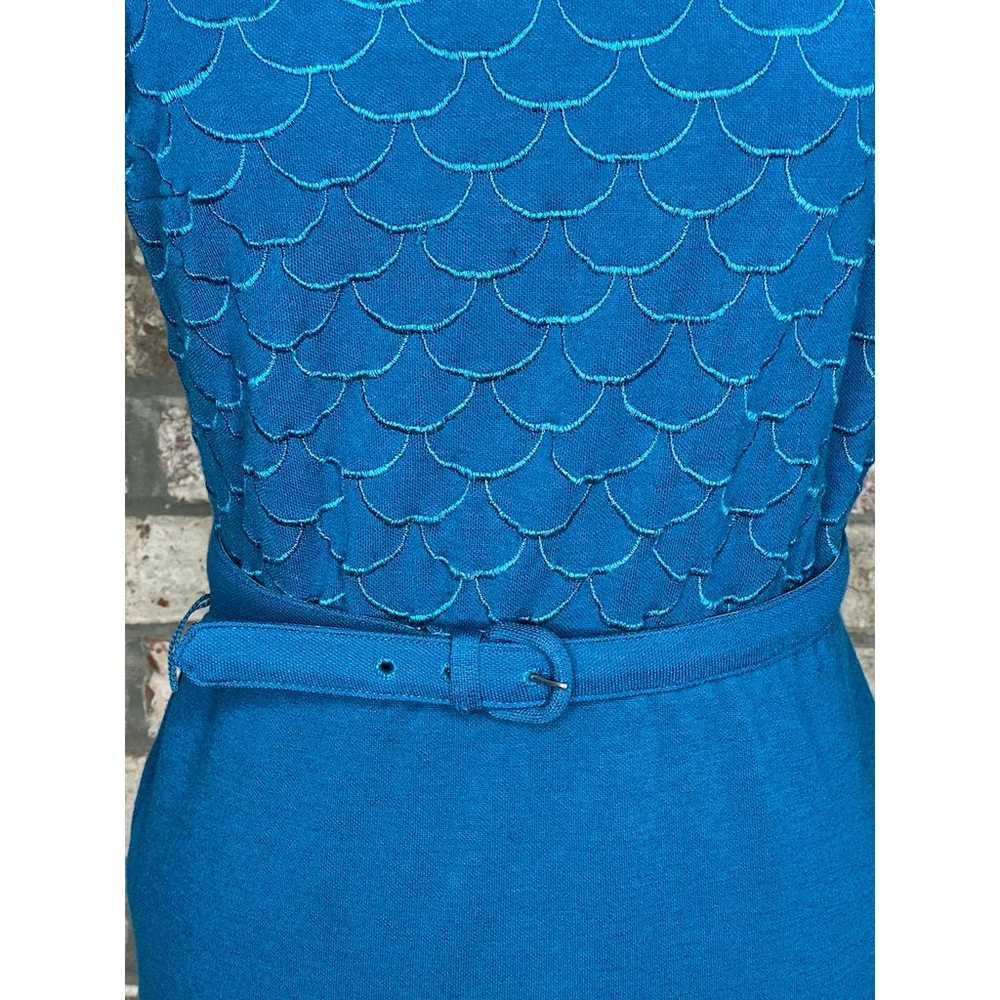 knit dress 1980s scale pattern teal belt - image 2