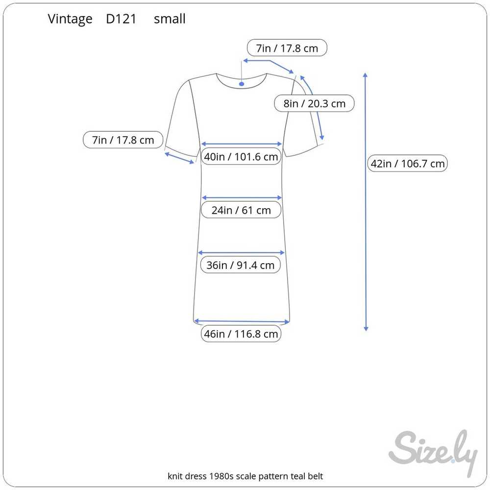 knit dress 1980s scale pattern teal belt - image 3