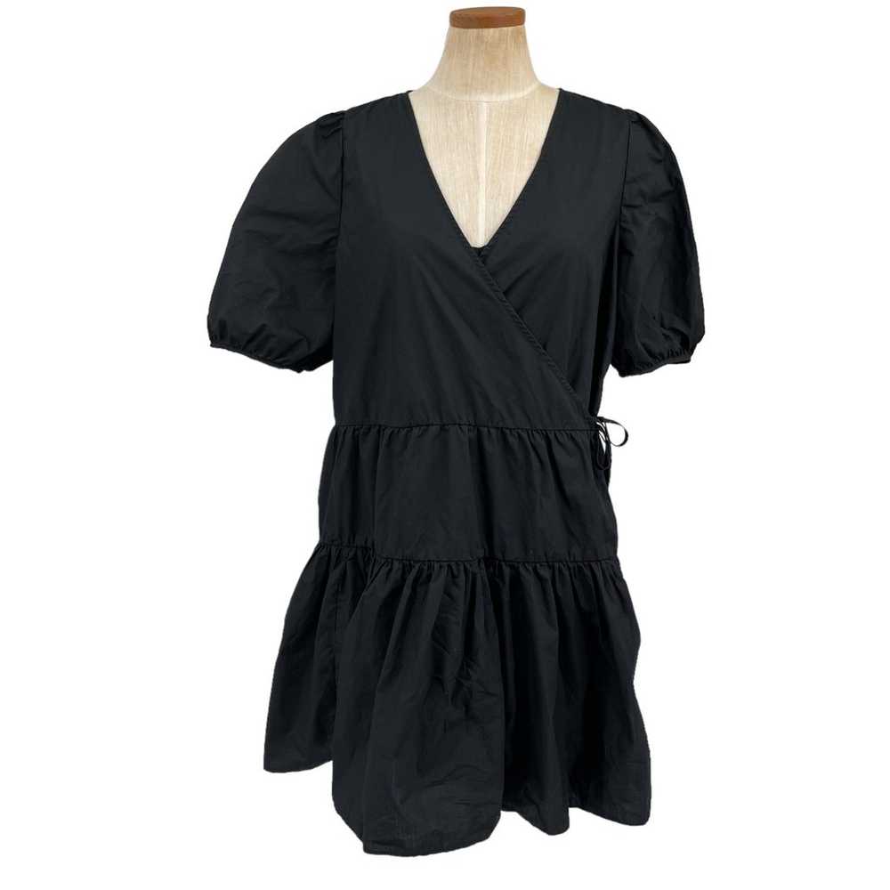 J Crew 2 pc  Black Wrap Dress & Slip Short Puff S… - image 5