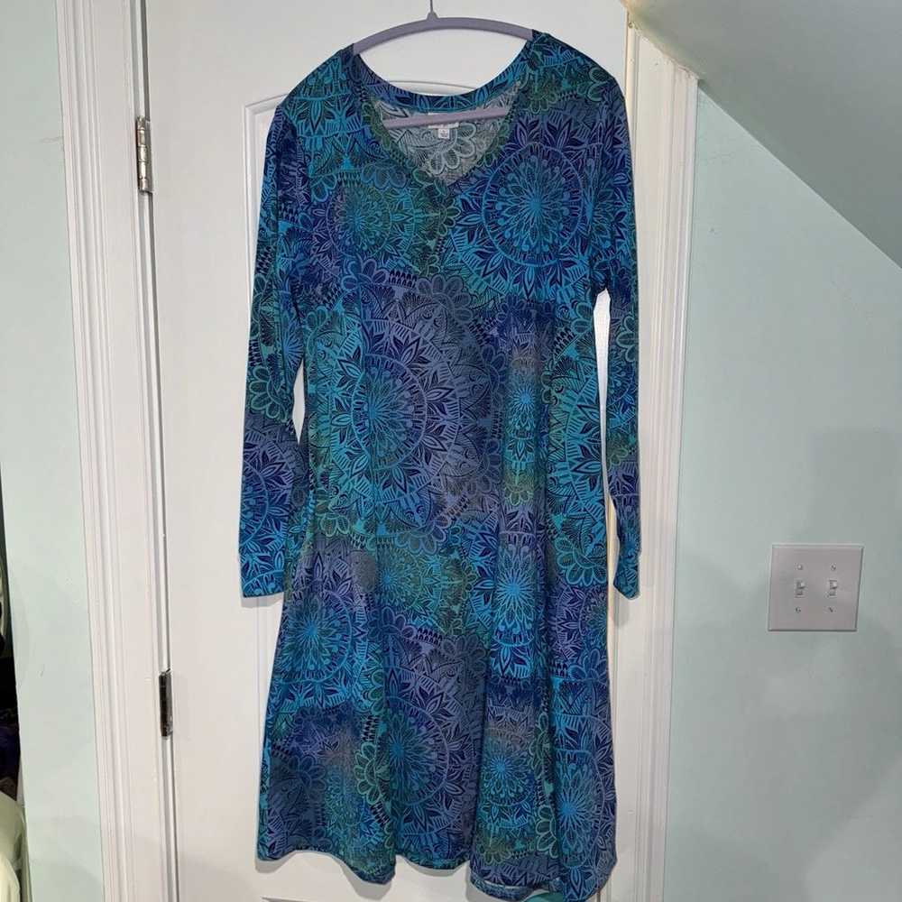 Dress lularoe Emily mandala long sleeve dress blu… - image 1