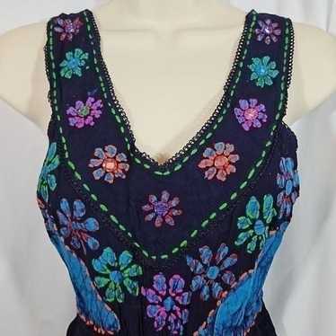 Vintage Floral Tie Dye Hippie Embroidered Shoreli… - image 1