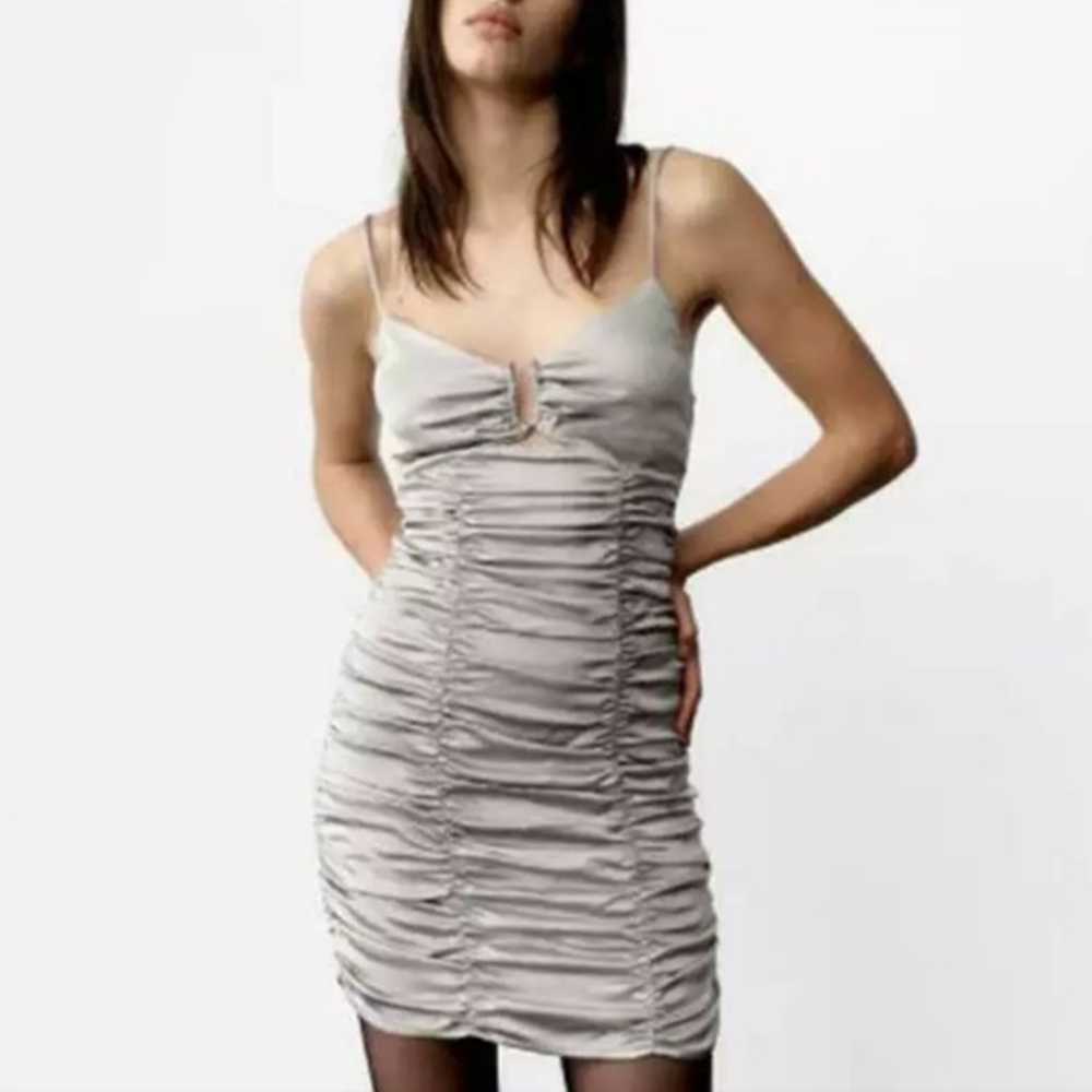 Zara Silver Satin Effect Draped Bodycon Cocktail … - image 1