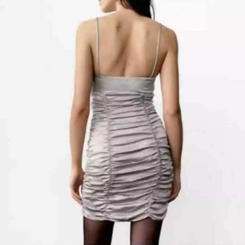 Zara Silver Satin Effect Draped Bodycon Cocktail … - image 3