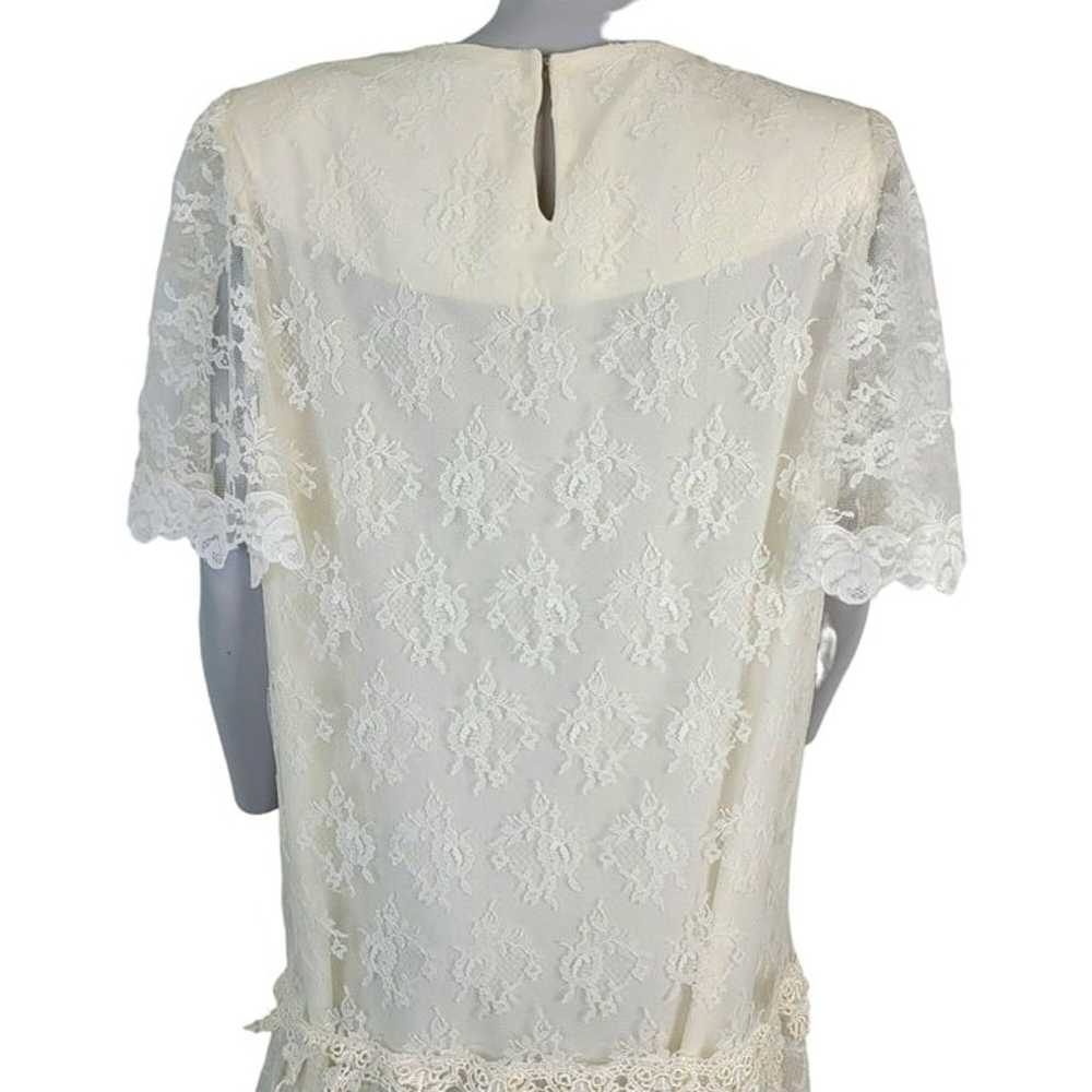 Vintage 80s Lace Midi Dress Women 12 Cream 20s St… - image 12