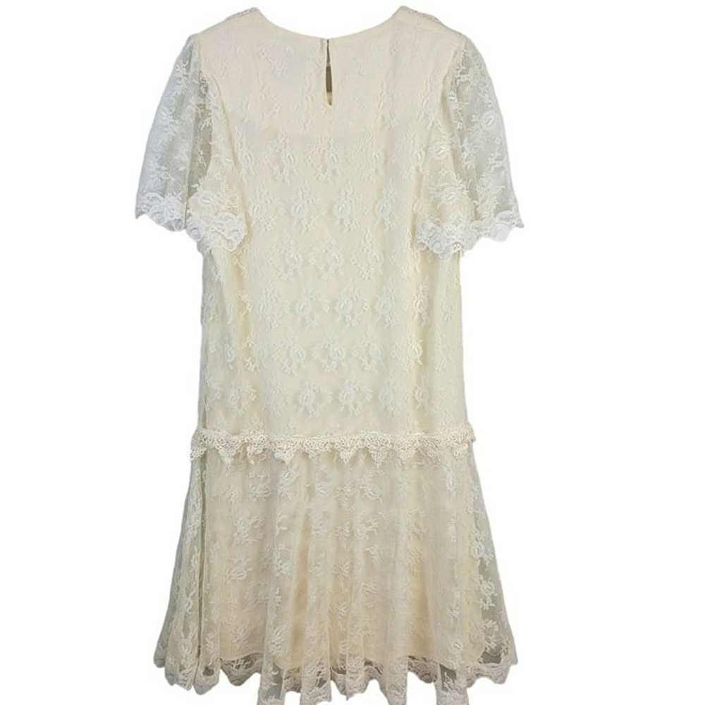 Vintage 80s Lace Midi Dress Women 12 Cream 20s St… - image 3