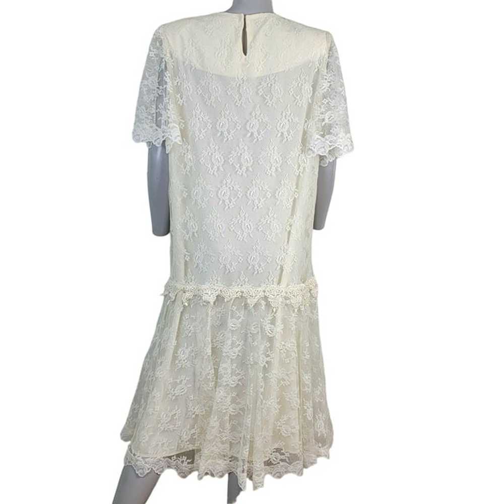 Vintage 80s Lace Midi Dress Women 12 Cream 20s St… - image 7