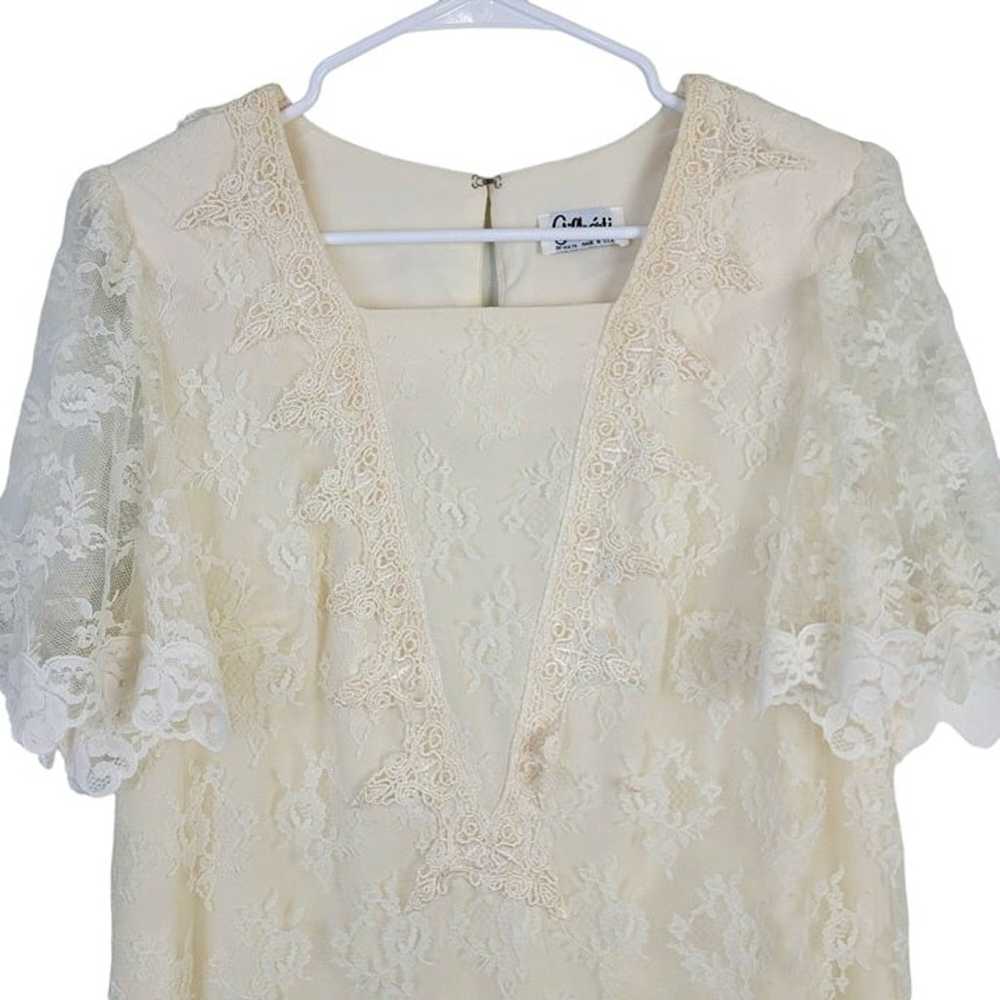 Vintage 80s Lace Midi Dress Women 12 Cream 20s St… - image 9