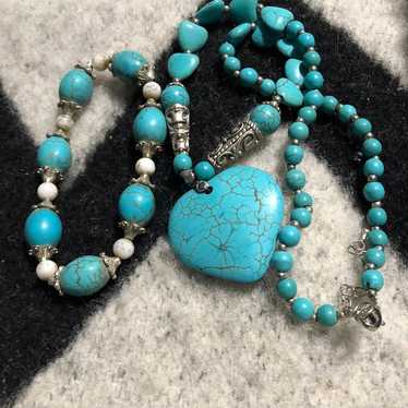 Faux turquoise heart necklace and bracelet - image 1