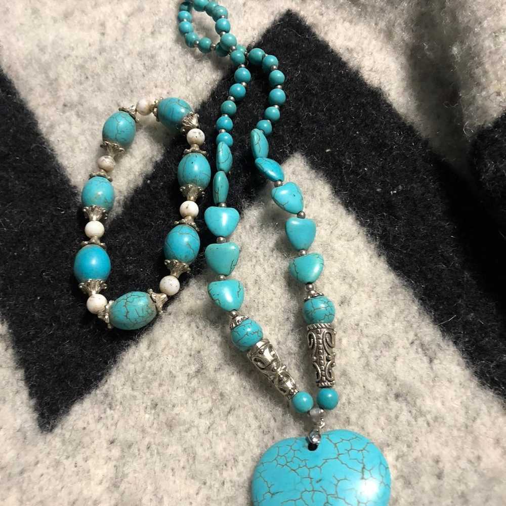 Faux turquoise heart necklace and bracelet - image 5