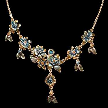 Enchanted Enameled Turquoise & Gold-Tone Floral N… - image 1