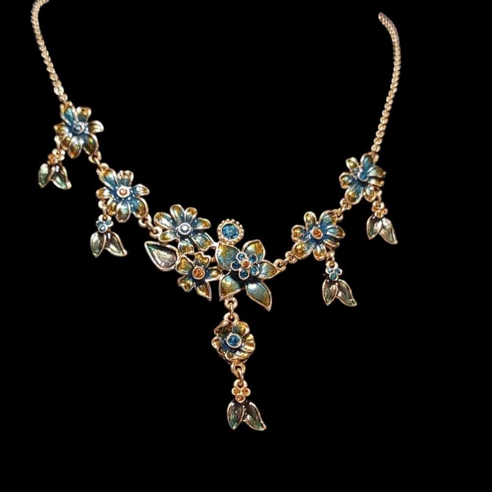 Enchanted Enameled Turquoise & Gold-Tone Floral N… - image 2