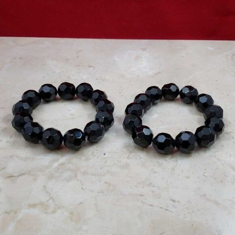 Vintage Bracelets Set of 2 Black Stretch Bracelet… - image 1