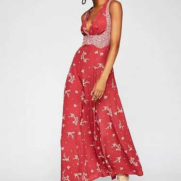 Free people floral maxi dress red boho chic shabb… - image 1