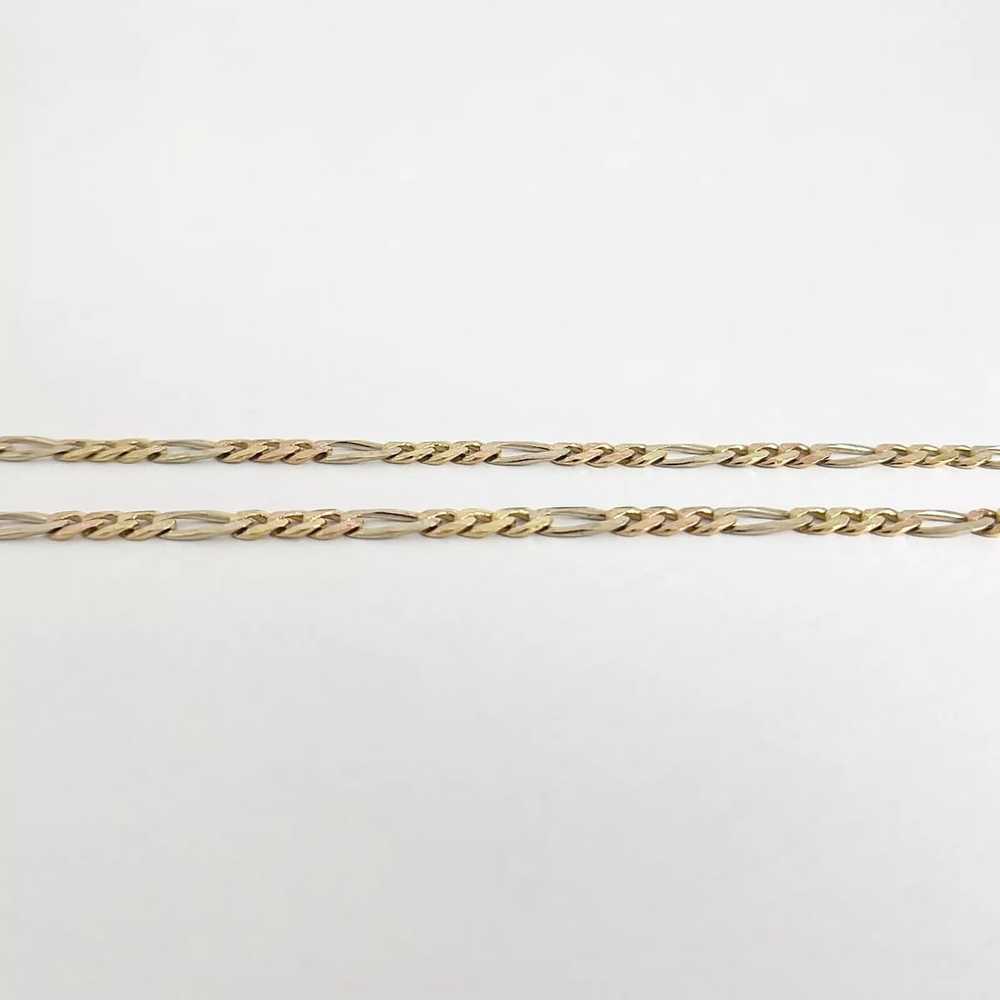 Italian Tri-Color Figaro Chain Necklace 14K Yello… - image 5