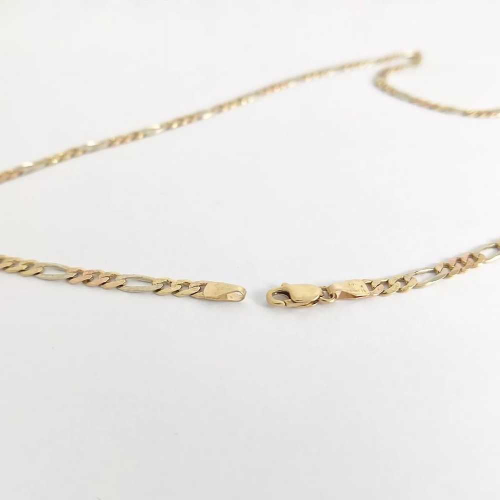 Italian Tri-Color Figaro Chain Necklace 14K Yello… - image 6