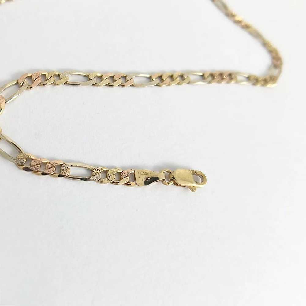 Italian Tri-Color Figaro Chain Necklace 14K Yello… - image 7