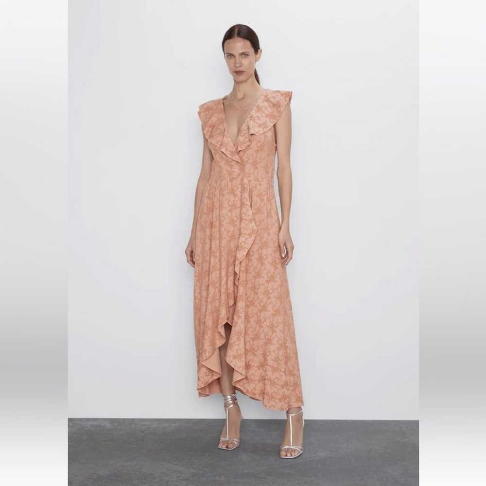 Zara Peach Sleeveless V-Neck Ruffle Wrap Knit Mid… - image 2