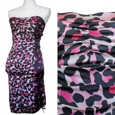 Y2K Pink Leopard Print Silk Bodycon Tight Sexy Dr… - image 1