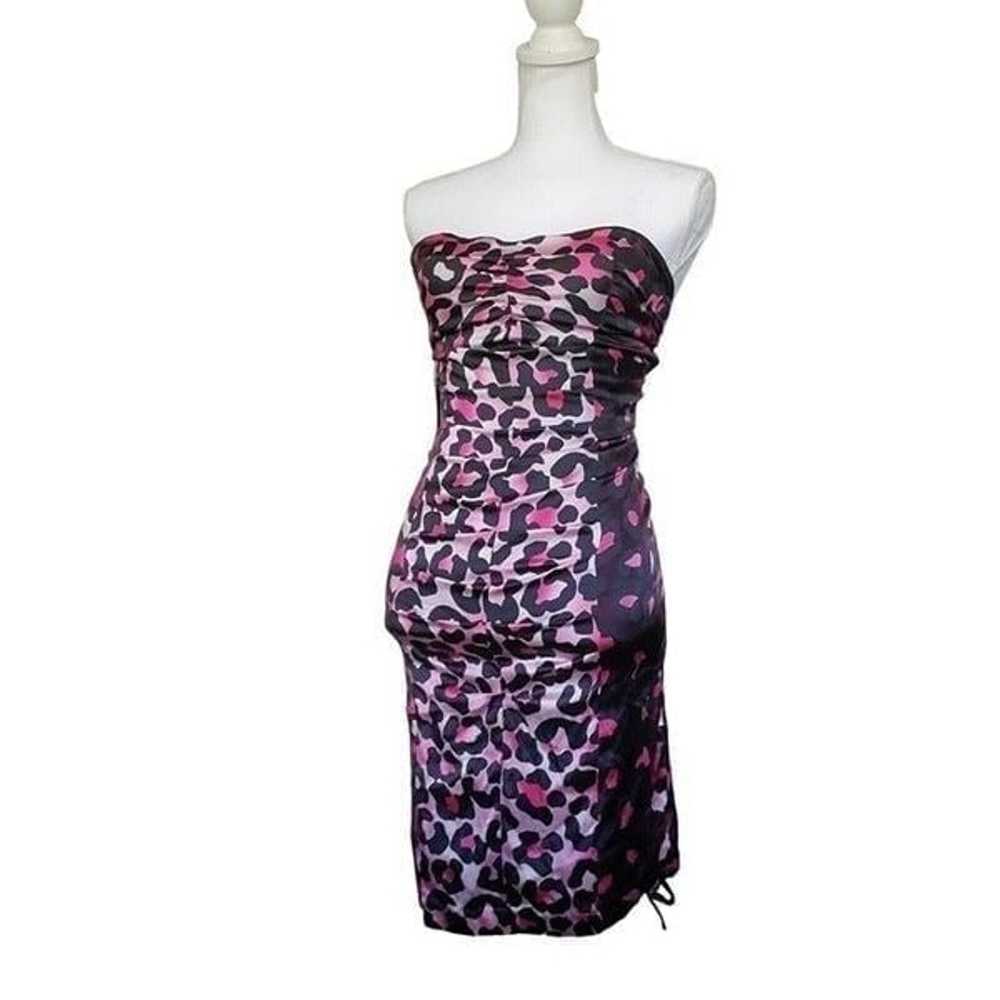 Y2K Pink Leopard Print Silk Bodycon Tight Sexy Dr… - image 2