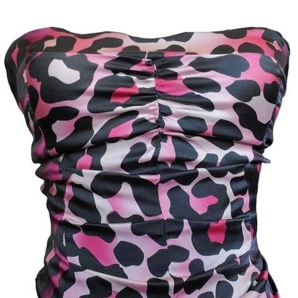 Y2K Pink Leopard Print Silk Bodycon Tight Sexy Dr… - image 4