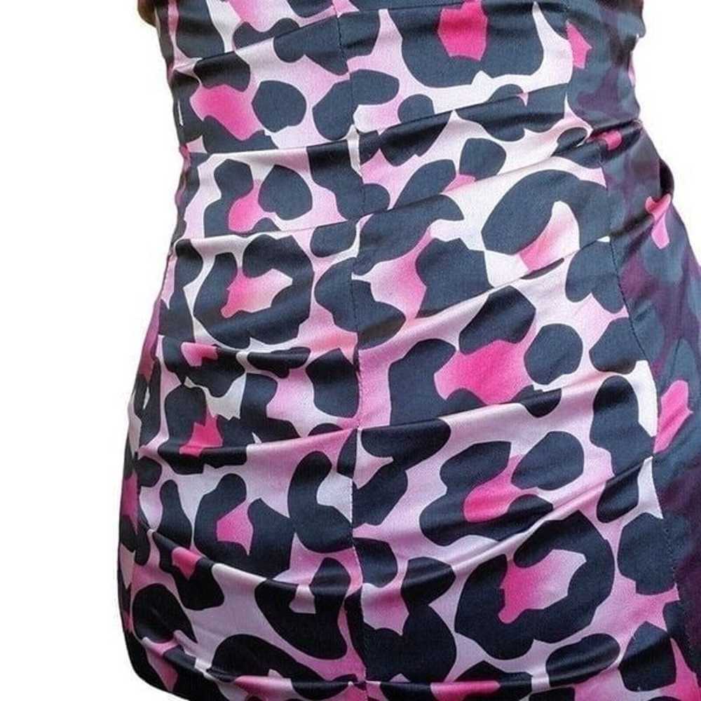 Y2K Pink Leopard Print Silk Bodycon Tight Sexy Dr… - image 5