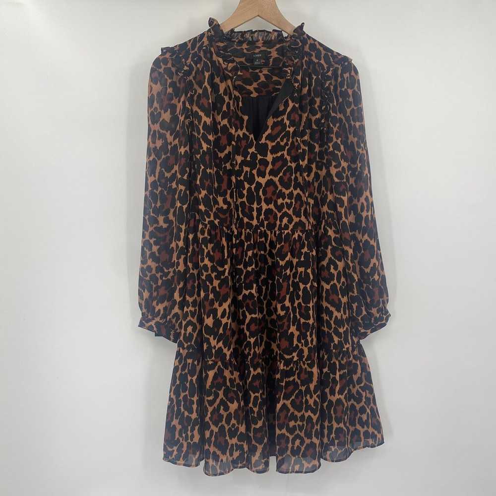 J Crew Animal Print Mini Dress Tie Neck Tiered He… - image 2