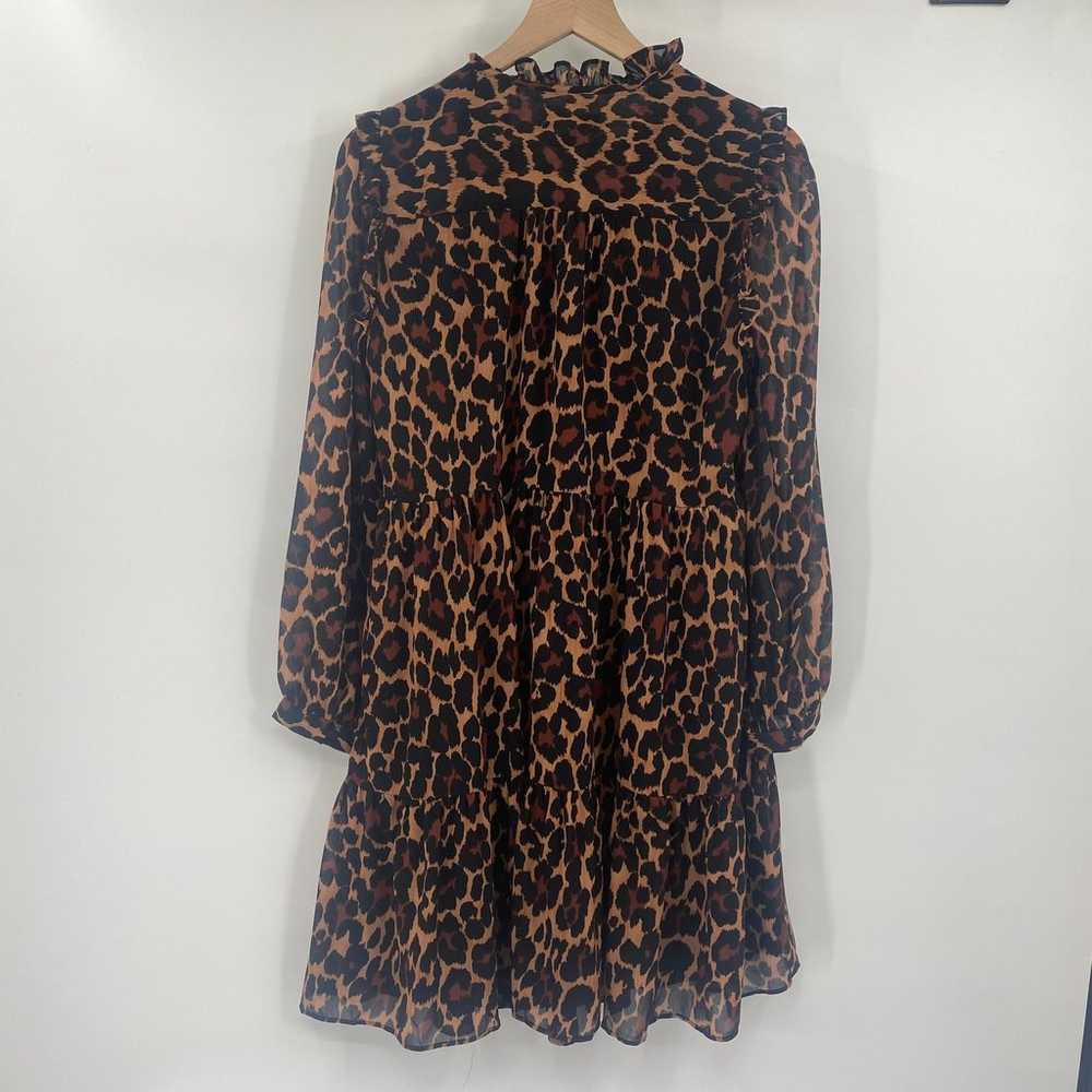 J Crew Animal Print Mini Dress Tie Neck Tiered He… - image 4