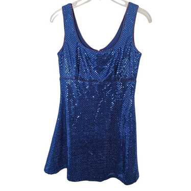 Vintage Betsy & Adam Blue Sequin Sleeveless Mini … - image 1