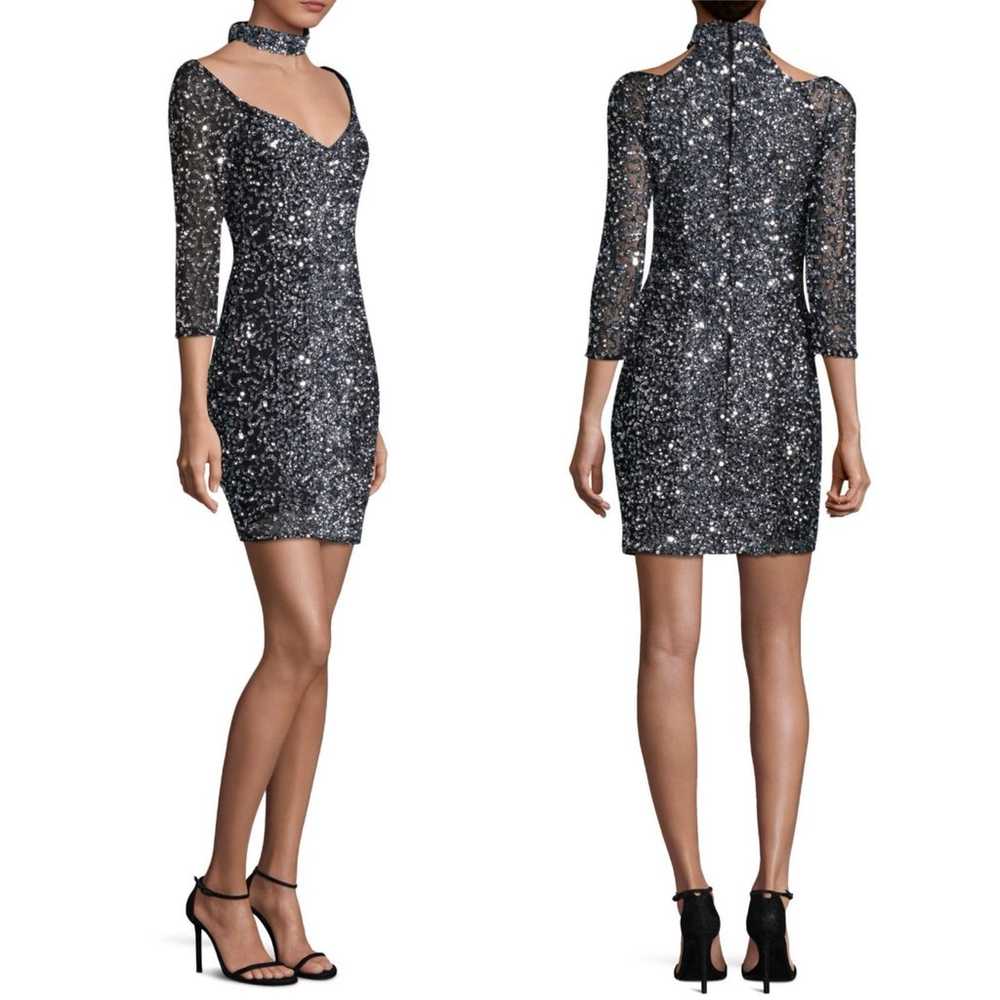 Parker Black Sequined Silver Cocktail Dress S - image 1