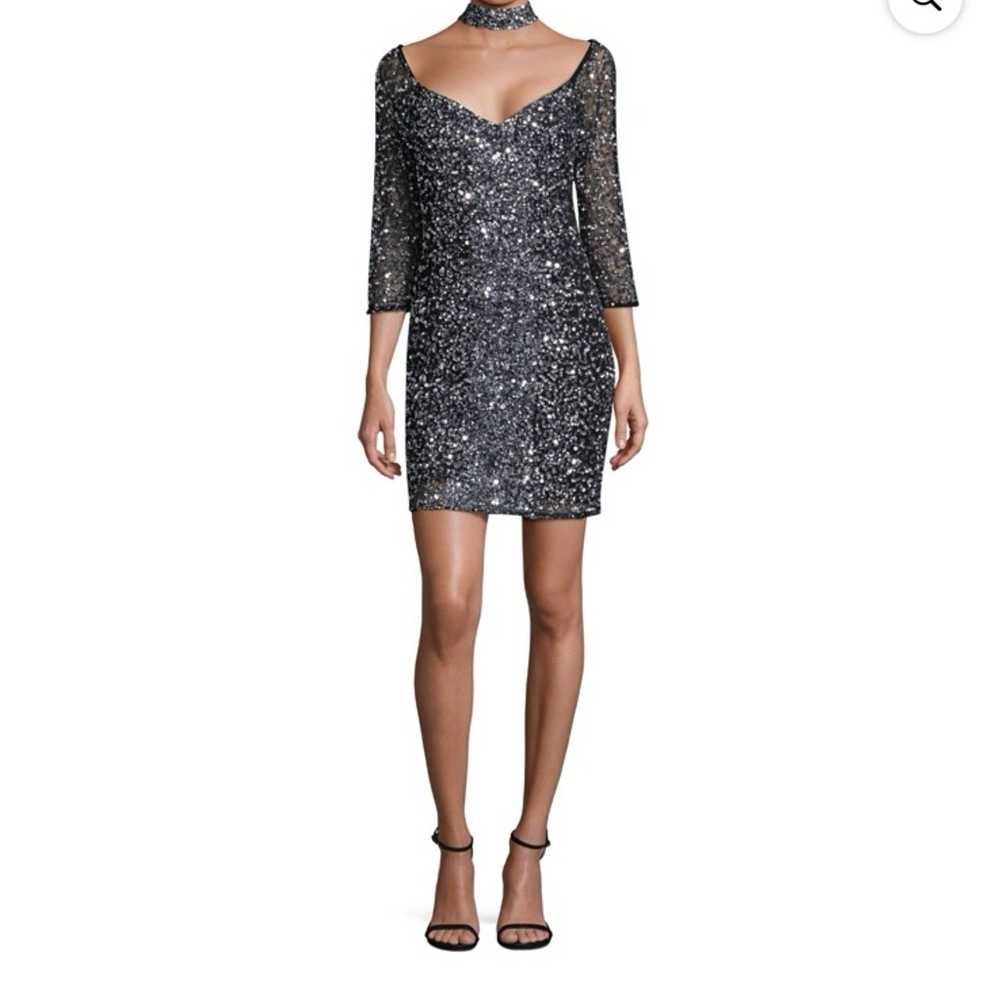 Parker Black Sequined Silver Cocktail Dress S - image 3