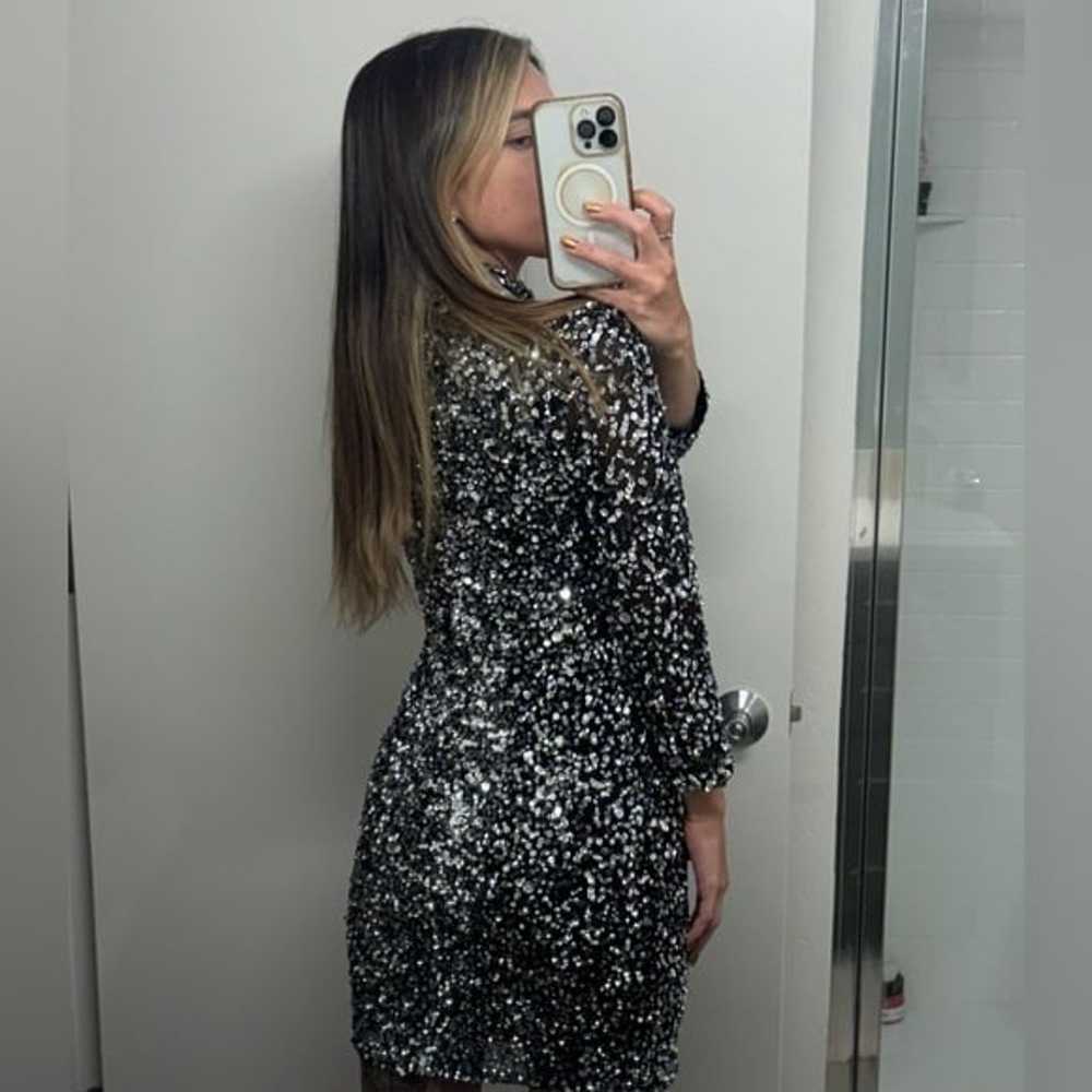 Parker Black Sequined Silver Cocktail Dress S - image 4