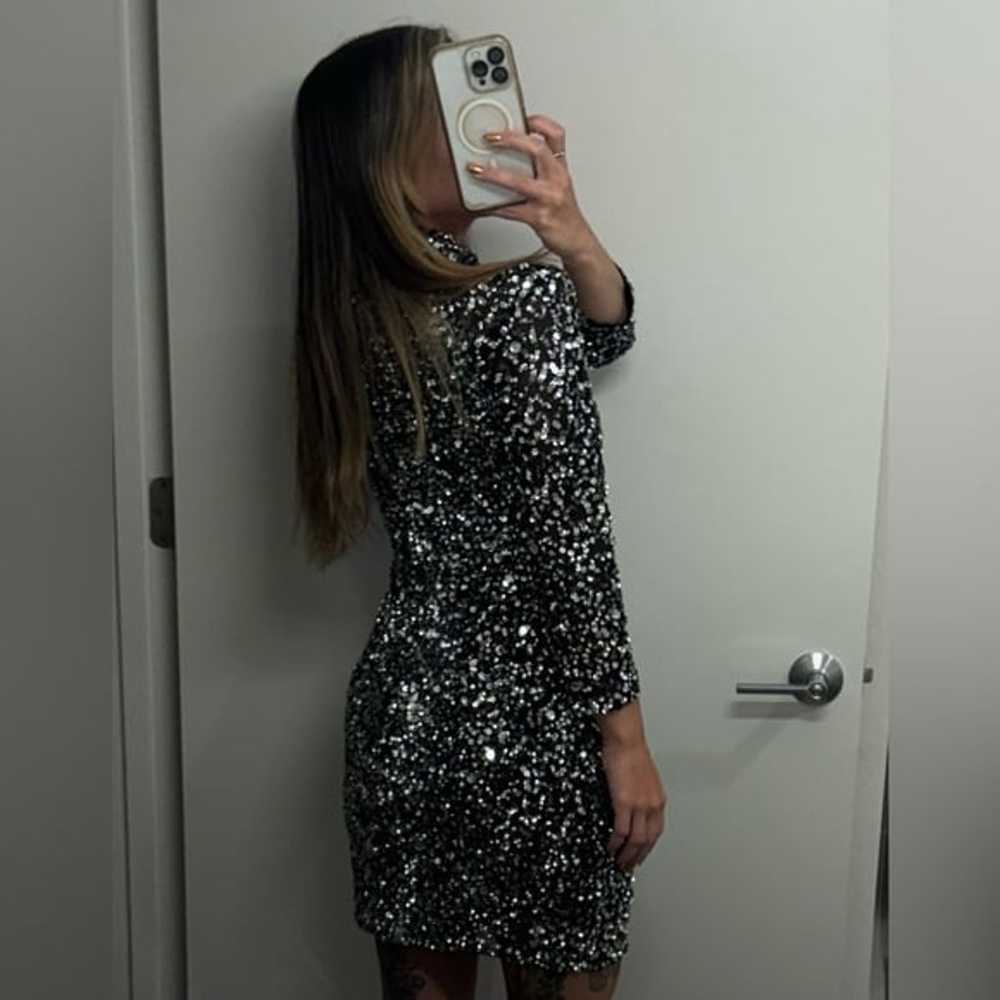 Parker Black Sequined Silver Cocktail Dress S - image 7