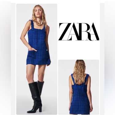 Zara Blue Tweed Pinafore Sleeveless Dress