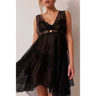 Free People size S Sheer Babydoll Dress Black Dot… - image 1