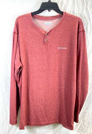 Columbia Mens Pink Heather Long Sleeve Henley Nec… - image 1