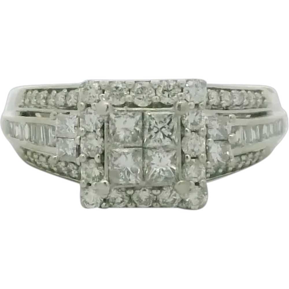 10k White Gold Diamond Cluster Engagement Ring - … - image 1