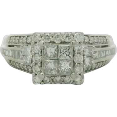 10k White Gold Diamond Cluster Engagement Ring - … - image 1